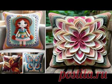 Most Beautiful Crochet knitted cushion designs with wool #crochet #knitting #cushion