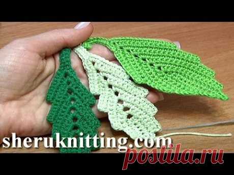 How To Crochet Two-Side Leaf With Chain Spaces In The Middle Tutorial 1