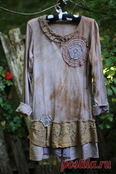 Antique lace hand dyed dress/tunic. Size: Small/Medium