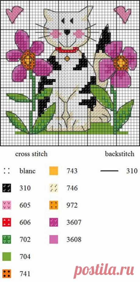 Схема вышивки &quot;Кошка в цветах&quot; | Искусница