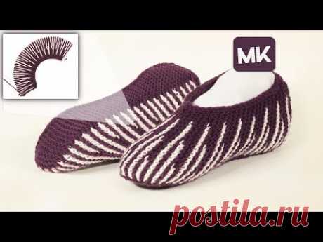 🆕 Полосатые домашние тапочки спицами /Striped slippers knitting pattern