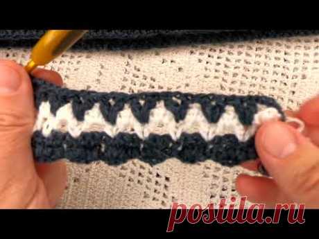 Узор "ЗИГЗАГ ",двухцветный и двухсторонний ,Вязание КРЮЧКОМ , crochet beautiful pattern( узор № 418)