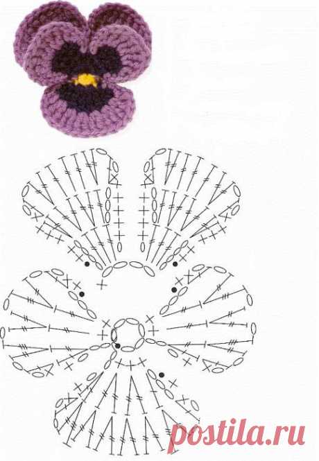 Как связать цветы анютины глазки крючком: схемы