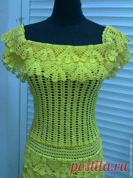 Купить Костюм крючком Солнечный - лимонный, желтый, костюм крючком, юбка на лето, юбка крючком