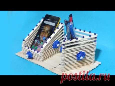 Easy Pen Stand And Mobile Phone Holder With Ice Cream Stick | Desk Organizer Ideas - YouTube