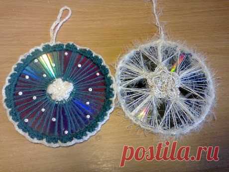 Поделки к Новому году из сд дисков. Crafts for the New Year from the CD drive