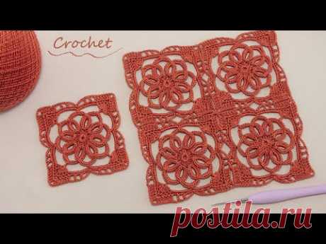 CROCHET: Square motif patterns tablecloth, doily. Easy Crochet square motif tutorial for beginners