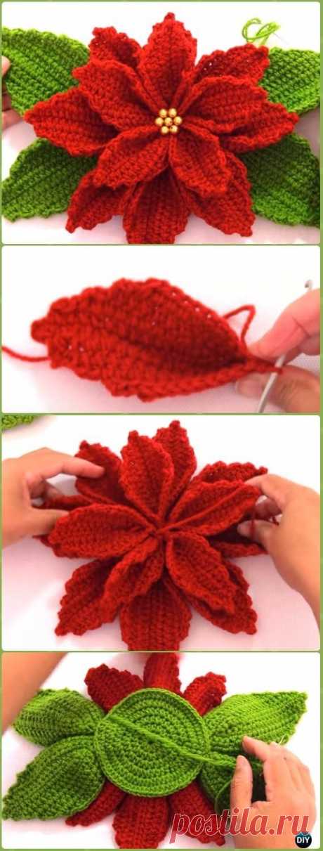 Crochet Poinsettia Christmas Flower Free Patterns