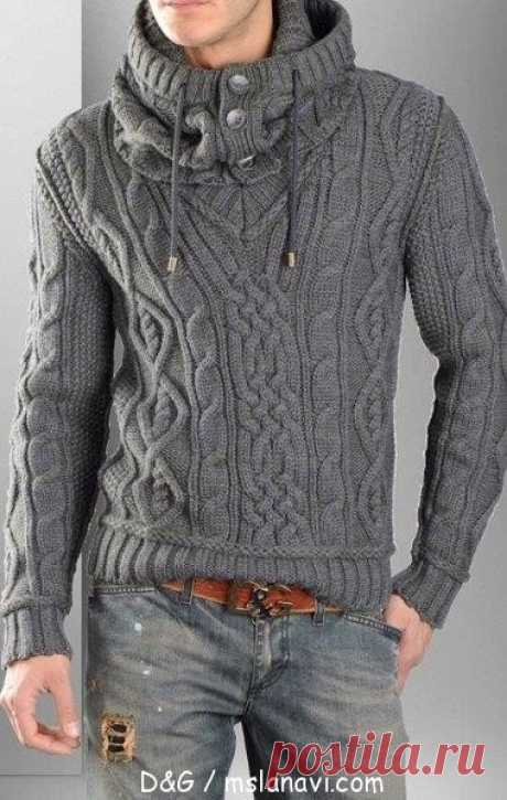 Мужской пуловер спицами от D&amp;G | Вяжем с Ланой