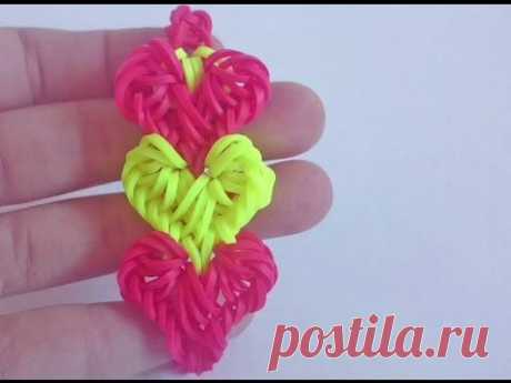 Браслет ПЕРЕПЛЕТЕНИЕ СЕРДЕЦ, только крючок, БЕЗ станка,  Радужки Rainbow Loom