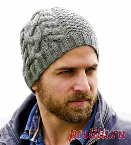 Изысканная мужская шапка спицами с косами от Дропс | Вязание Шапок - Модные и Новые Модели