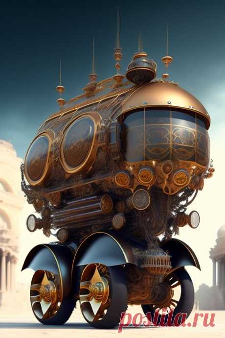 Lexica - Biomechanical steampunk vehicle reminiscent of fast sportscar with robotic parts and glowing headlights parked in ancient lush palace, gothi...