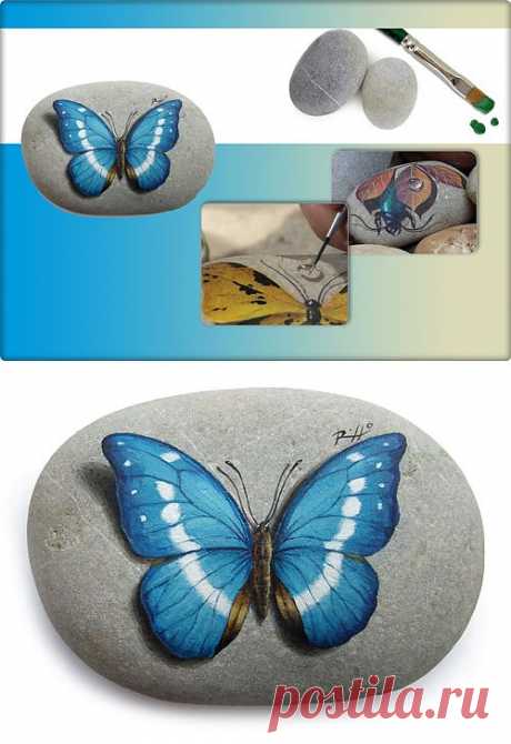 Бабочки и разные букашки. Роспись камней. .