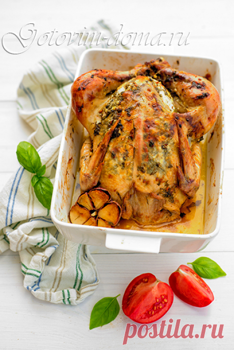 Рецепт: Курица, запеченная с ароматным сливочным маслом и чесноком