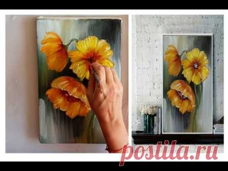 How to draw a flowers painting Acrylic Technique on canvas by Julia Kotenko