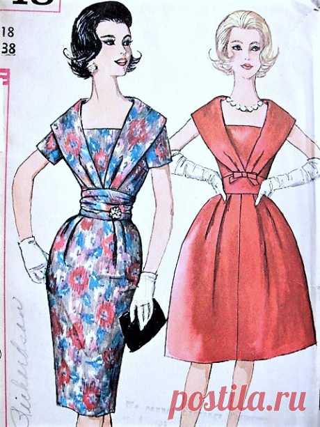 Early 60s STUNNING Cocktail Party Dress Pattern SIMPLICITY 3748 Slim or Full Skirt Flattering Neckline Bust 38 Vintage Sewing Pattern