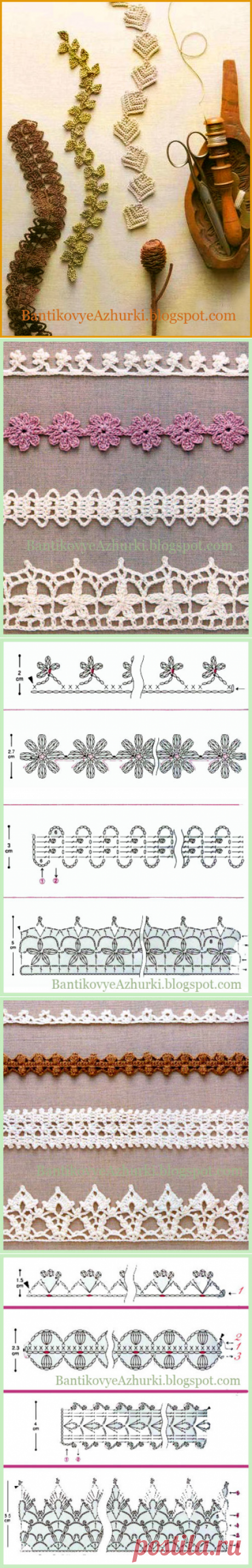 Тесьма, кружево и обвязка края крючком. Схемы