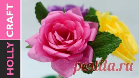 NEW от Tissue paper flowers Holly Craft  
Мастер класс РОЗА из бумаги тишью 
Tissue Paper Flowers How To - Realistic Roses