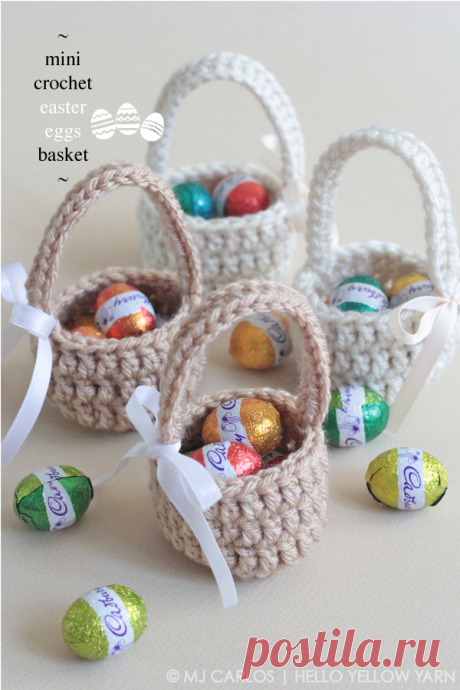 Mini Crochet Easter Eggs Basket | Hello Yellow Yarn