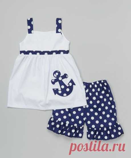 BeMine White &amp; Navy Dot Anchor Dress &amp; Shorts - Toddler