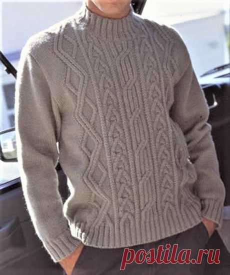 Элегантный мужской свитер с аранами — HandMade