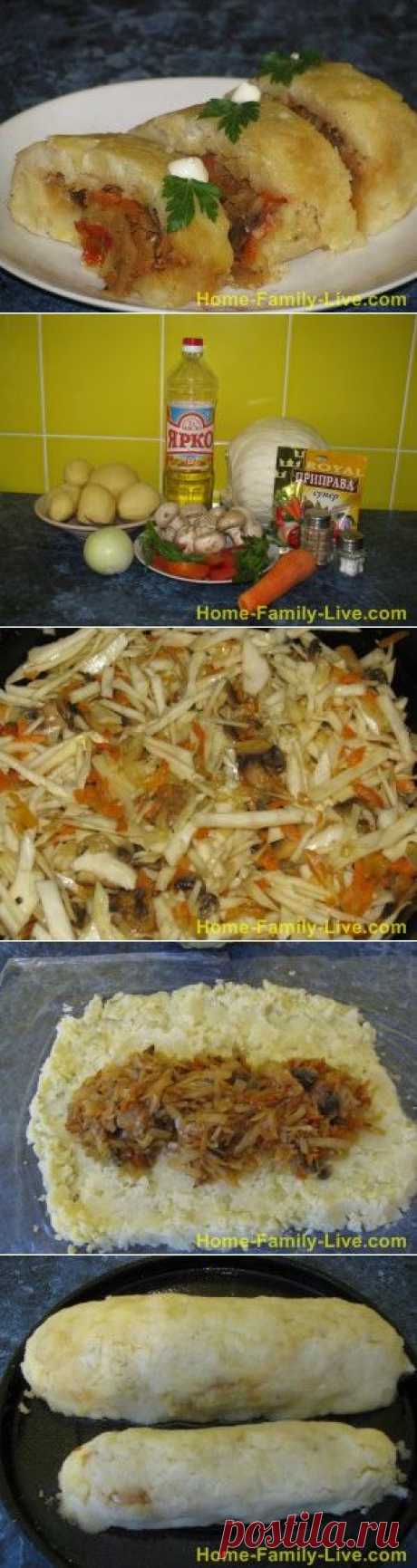 Рулет картофельный с грибами и капустой -Кулинарные рецепты