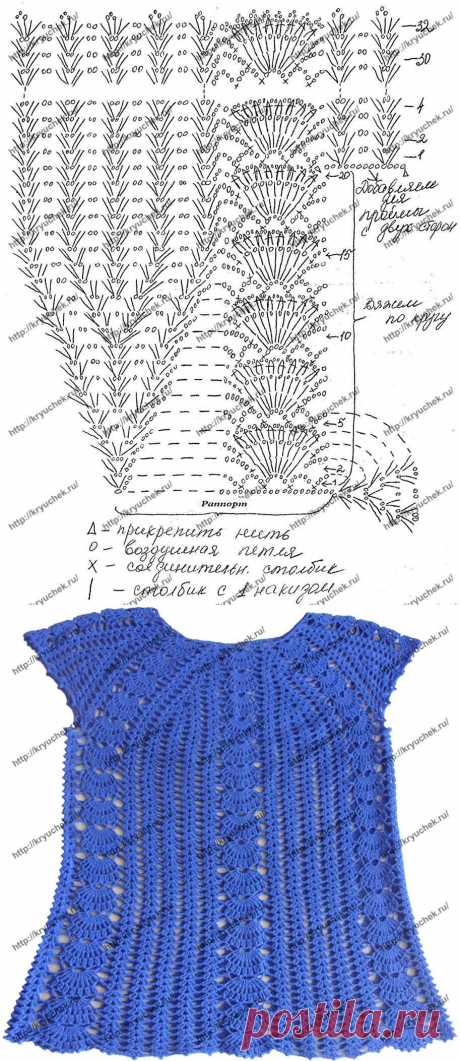 Синяя туника, связанная крючком | Kryuchek.ru