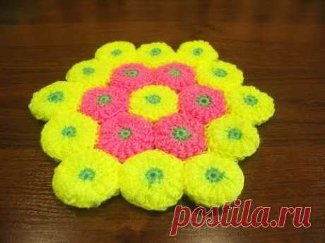 Коврик крючком из мотивов витыми столбиками (rug crochet)