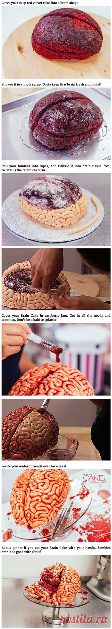 How to make a red velvet brain cake for Halloween.