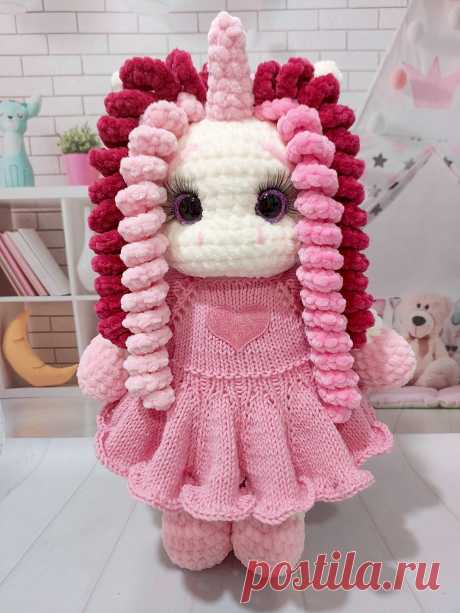 PDF Единорожка &quot;Зефирка&quot; крючком. FREE crochet pattern; Аmigurumi animal patterns. Амигуруми схемы и описания на русском. Вязаные игрушки и поделки своими руками #amimore - плюшевый единорог, большая единорожка из плюшевой пряжи.