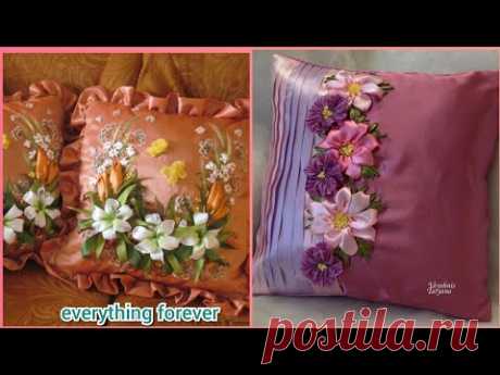 beautiful ribbon embroidery cushions pattern/silk embroidery pillows