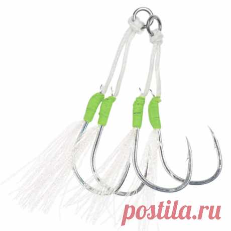 2 pcs double fishing hook fluorescence jigging hook slow barbed assist hooks fishing tackle Sale - Banggood.com