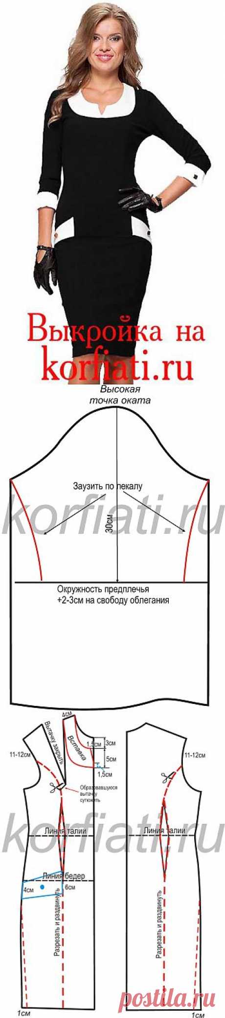 Черно-белое платье с рукавами - выкройка от Школы шитья А. Корфиати