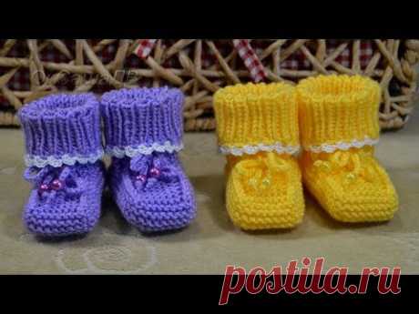 Пинетки спицами (от 0 до 1года). Простая модель.  Knitting Baby booties