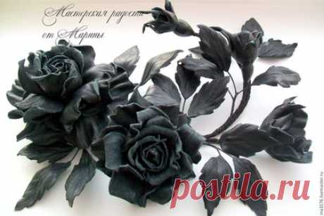 Купить &quot;Black rose&quot; Брошь-роза из кожи.Украшения-роза.Подарок. - черный, черная кожа