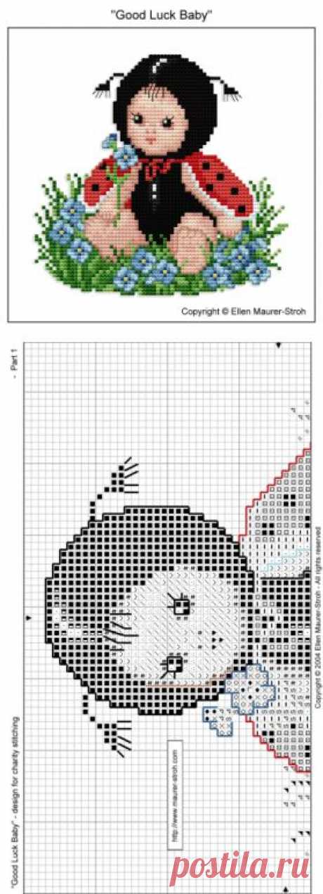 Божья коровка в цветах / Вышивка / Схемы вышивки крестом