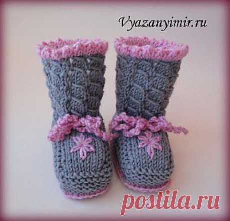 Пинетки-сапожки связанные спицами для малыша. | Вязаный Мир. Knit World.