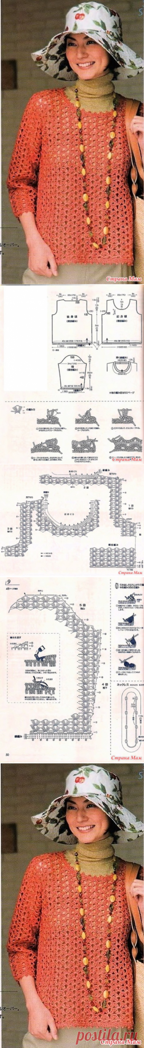 Ажурный пуловер крючком. - ВЯЗАНАЯ МОДА+ ДЛЯ НЕМОДЕЛЬНЫХ ДАМ - Страна Мам