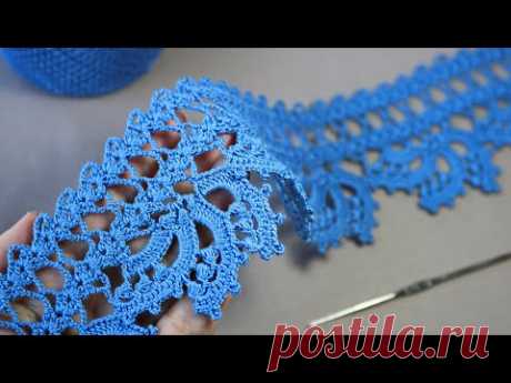Very Easy Crochet Border Ribbon   Easy to Crochet Tape Lace pattern КРУЖЕВО КРЮЧКОМ ажурное ВЯЗАНИЕ