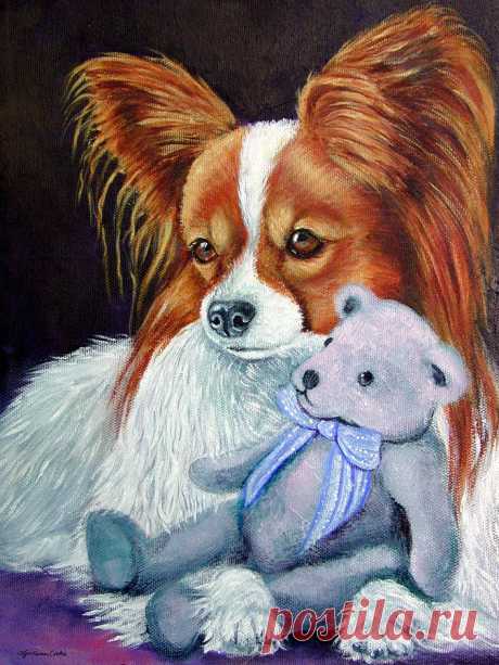 My Blue Teddy - Papillon Dog by Lyn Cook My Blue Teddy - Papillon Dog Painting by Lyn Cook