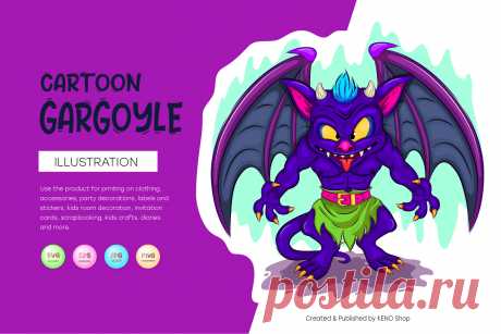 Cartoon gargoyle.
A colorful illustration of a cartoon gargoyle, with spread wings in a threatening pose. Unique design, Halloween clipart. Use the product for printing on clothing, accessories, party decorations, labels and stickers, kids room decoration, invitation cards, scrapbooking, kids crafts, diaries and more.
-------------------------------------------
EPS_10, SVG, JPG, PNG file transparent with a resolution of 300 dpi, 15000 X 15000.