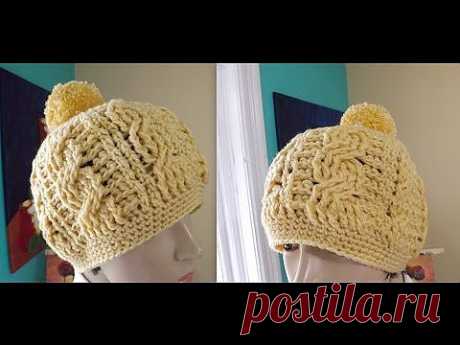 ▶ Crochet Cable Hat or Beanie For Adult - YouTube