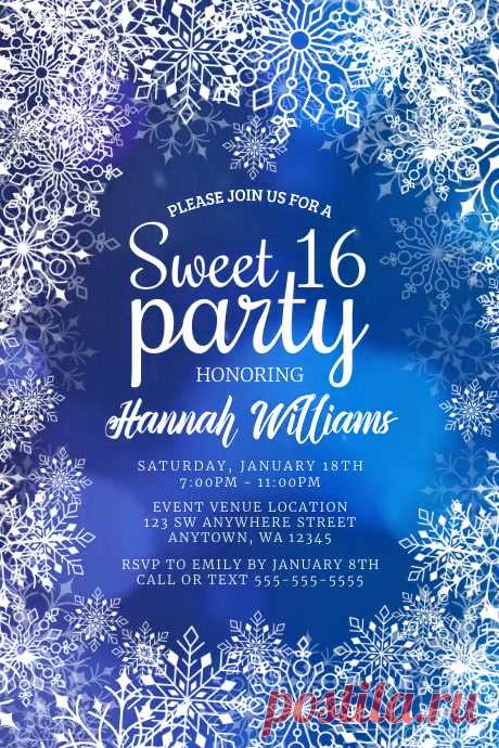 Copy of Winter Wonderland Sweet 16 Party Template Create the perfect design by customizing easy to use templates in MINUTES! Easily convert your image designs into videos or vice versa! Browse through effective promotional flyers, posters, social media graphics and videos. Download web quality graphics for free! Prices start at $2.99 ONLY.