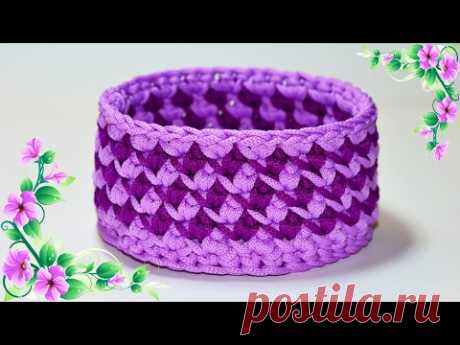 МК Корзина крючком из трикотажной пряжи. Basket crochet DIY