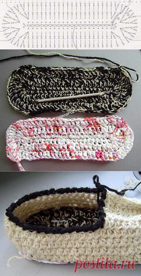 Домашние тапочки Идея с подошвами из пакетов, крючок - Ярмарка Мастеров - ручная работа, handmade