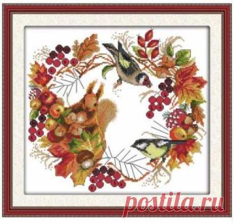 Wreath Cross Stitch, animal, bird, autumn, fruit, cross stitch, modern cross stitch, counted cross stitch, embroidery kit, needlework, kit Wreath Cross Stitch, animal, bird, autumn, fruit, cross stitch, modern cross stitch, counted cross stitch, embroidery kit, needlework, kit  ► More cross stitch kits : https://www.etsy.com/shop/OscolShop?ref=seller-platform-mcnav§ion_id=24630773  Include: Canvas Cotton (without printing)