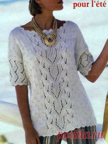Оригинальный пуловер. #вязание #ажур #спицами