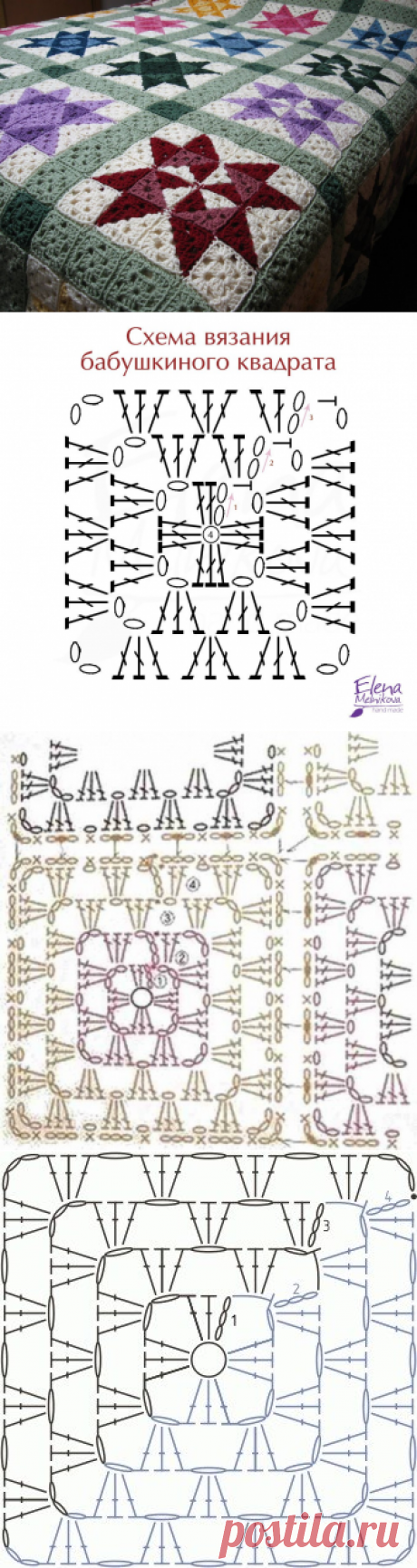 Плед из мотивов крючком. Плед вязаный узором бабушкин квадрат. | Домоводство для всей семьи.