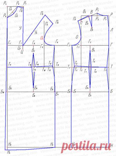 Выкройка основы платья 60 размера
 Пошаговое построение