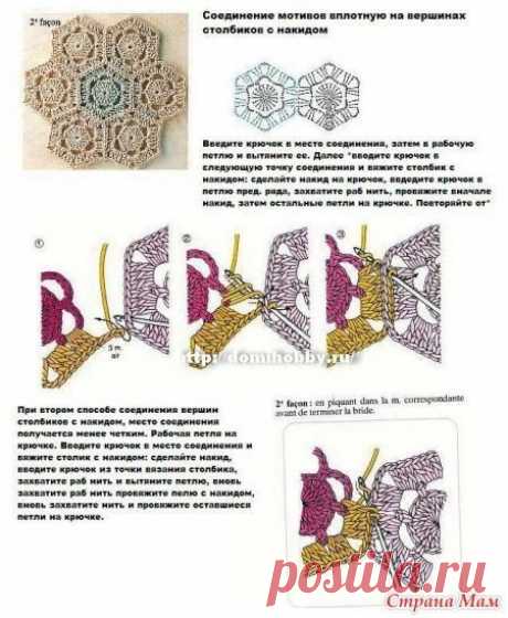 Вязание-крючок&gt;Способы соединения мотивов